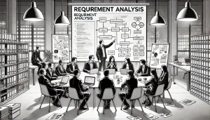 Engineers and project managers conducting requirement analysis during the engineering phase.