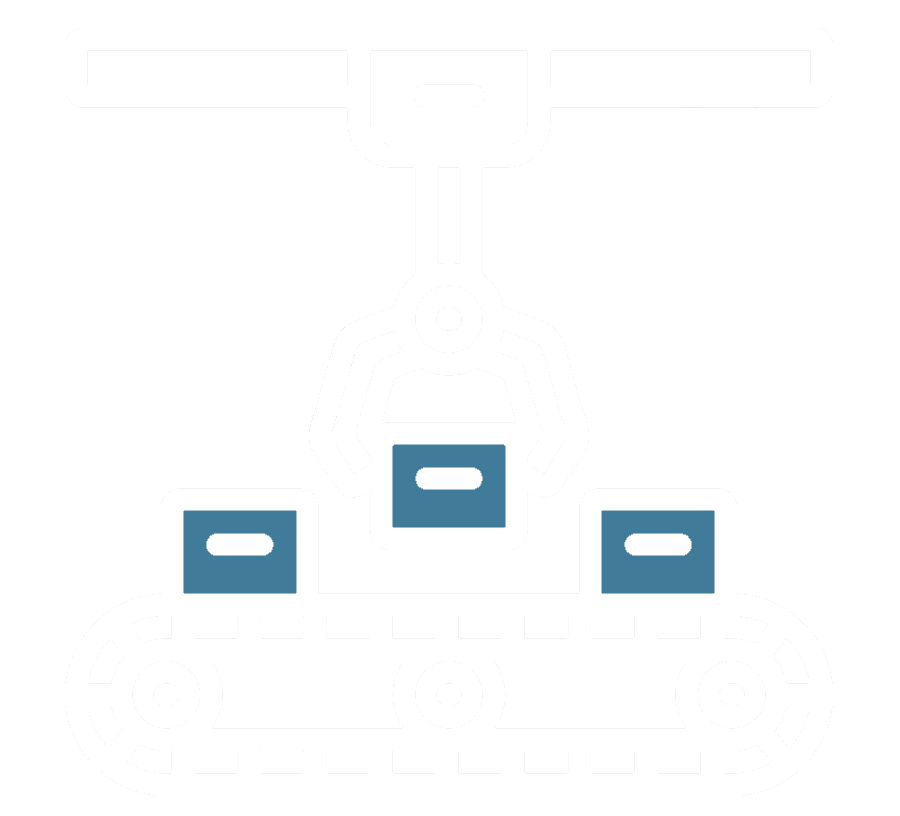 Robot picking up loading unit in manufacturing logistics workflow